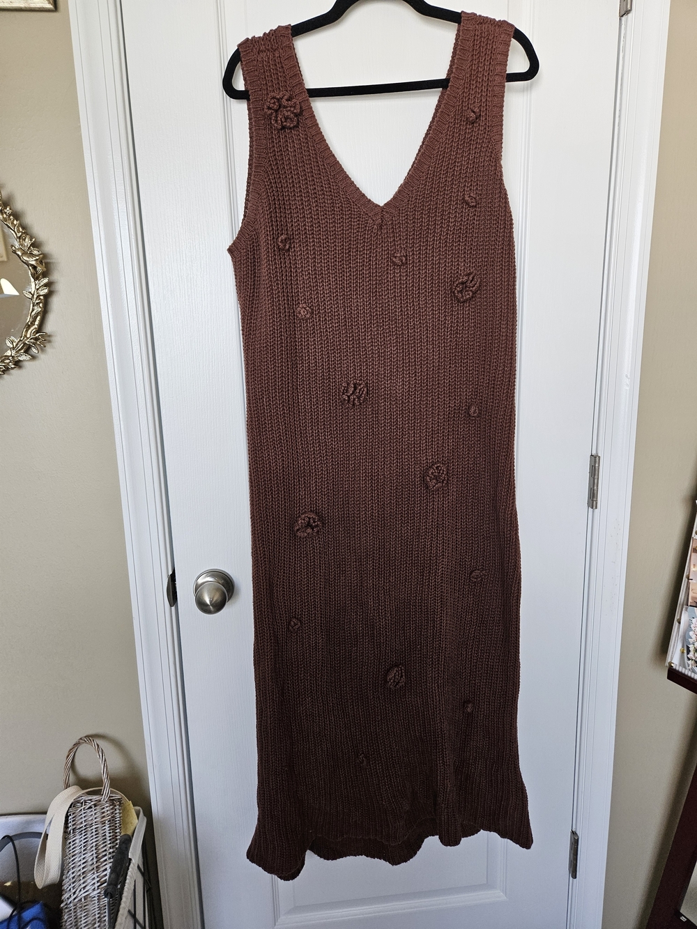 Astr The Label - Brown Knit Maxi Dress with Floral Knit Accents